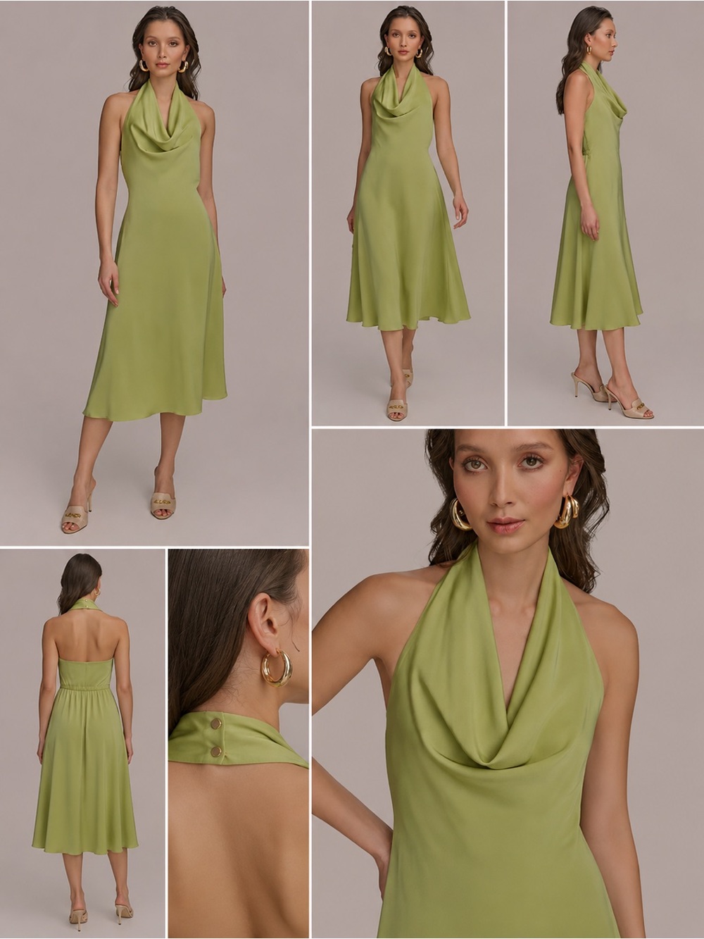 Donna Karan New York Lime Green Satin Halter Midi Dress Size 10 NWT